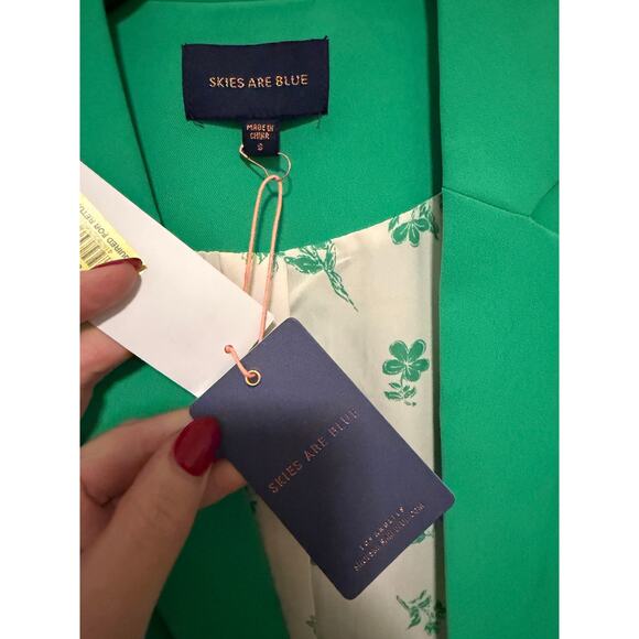 Skies Are Blue Women's Small Fresh Green Open Front Shirred Half Sleeve Blazer - Picture 6 of 6